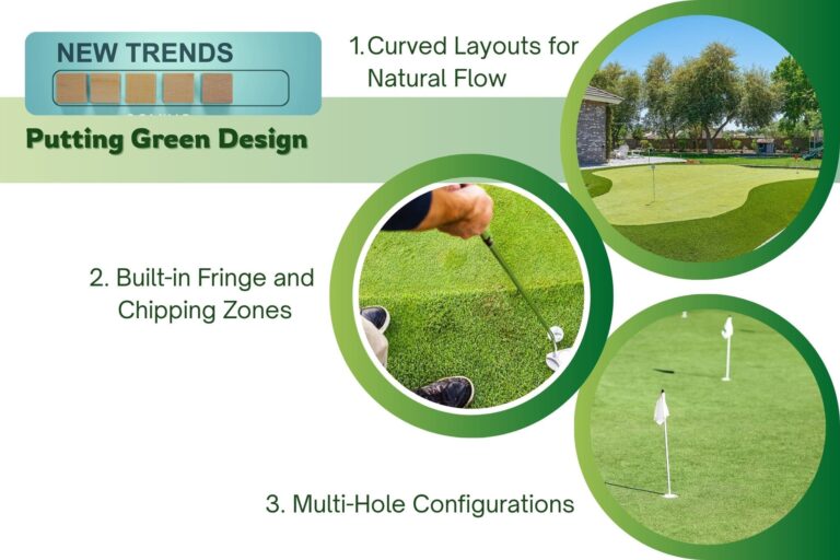 Elevated landscaping meets functionality in these small backyard putting green ideas