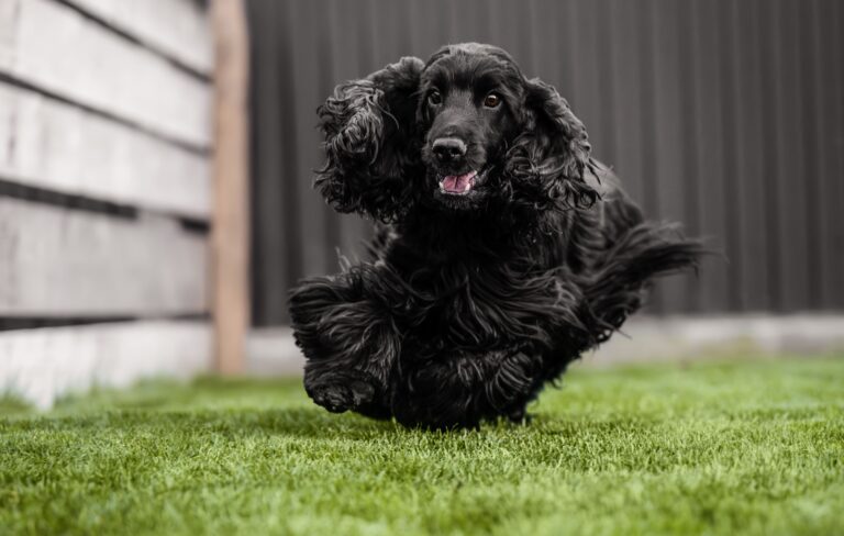 Happy pup enjoying dog friendly artificial grass